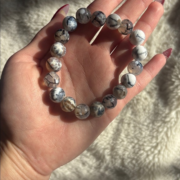 Grey Fire Agate Crystal Bracelet – 10mm Beads | Natural Stones | Healing Energy - Picture 3 of 4